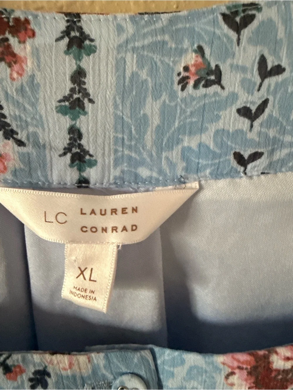 LC Lauren Conrad Blue Floral Square-Neck Peasant Blouse